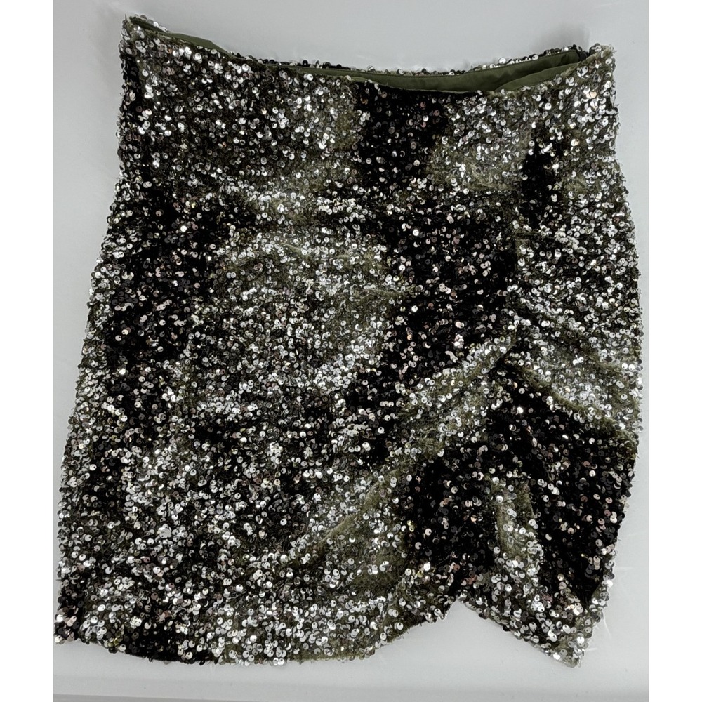 Boss Orange by Hugo Boss Women's Green Sequins Ruched Vania Skirt Size XL